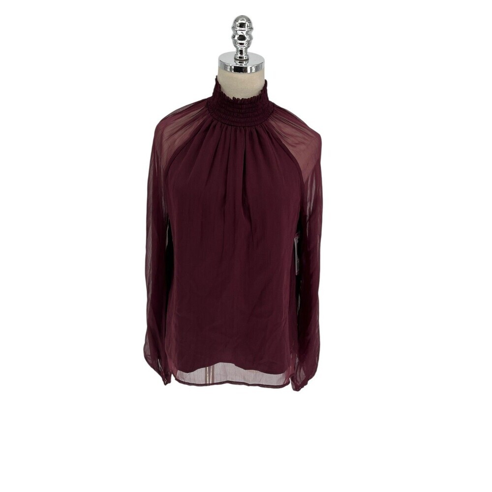 Joie Top Size XS Womens Deep Wine Smocked Shirt Blouse Dark Academia NEW $278